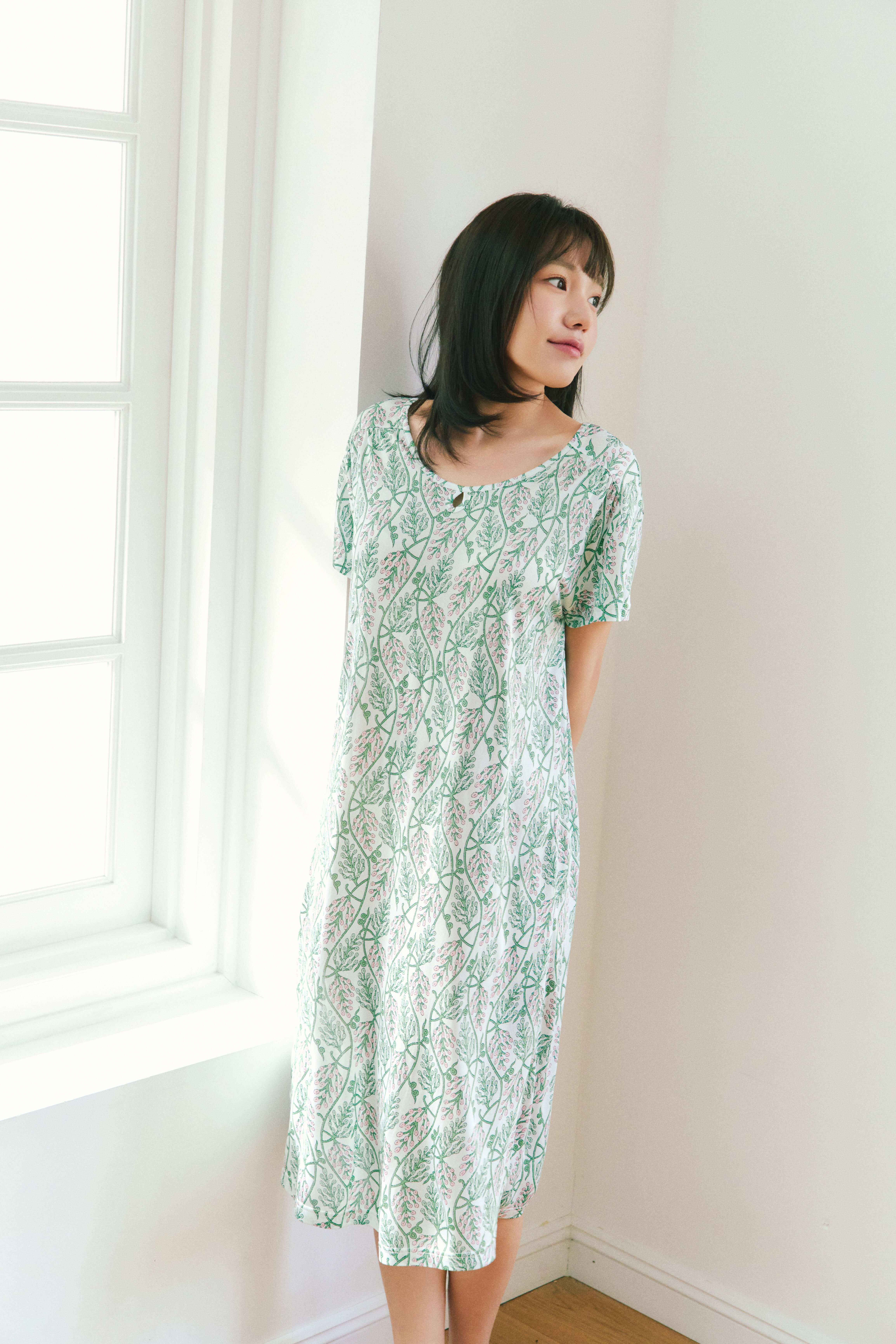 인견 스판 넝쿨나염 청량 홈드레스 (SEV2660L)