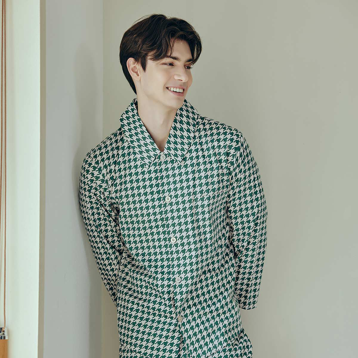 면100% 하운드 투스체크 셔츠 남성 파자마 (SPAE104M)