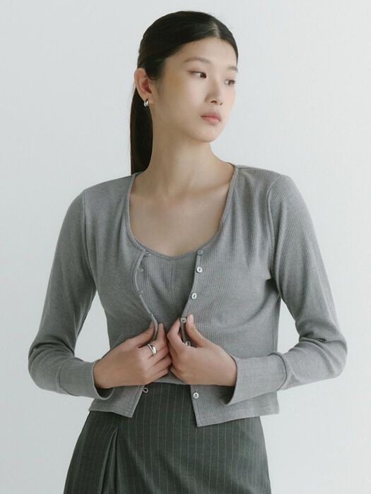 아일렛 자카드 리브드 가디건 (9TO3005Y)
